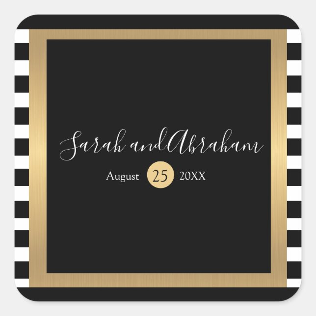 Stickers de mariage à bandes noires et blanches (Devant)