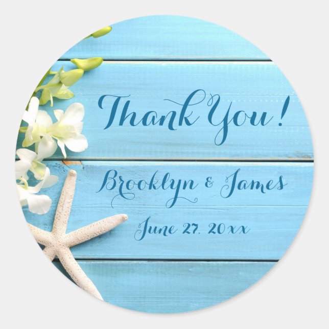 Stickers De Mariage À L'Éstarfish Rond Avec Orchid (Devant)