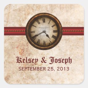 Stickers de mariage à l'horloge antique, rouge