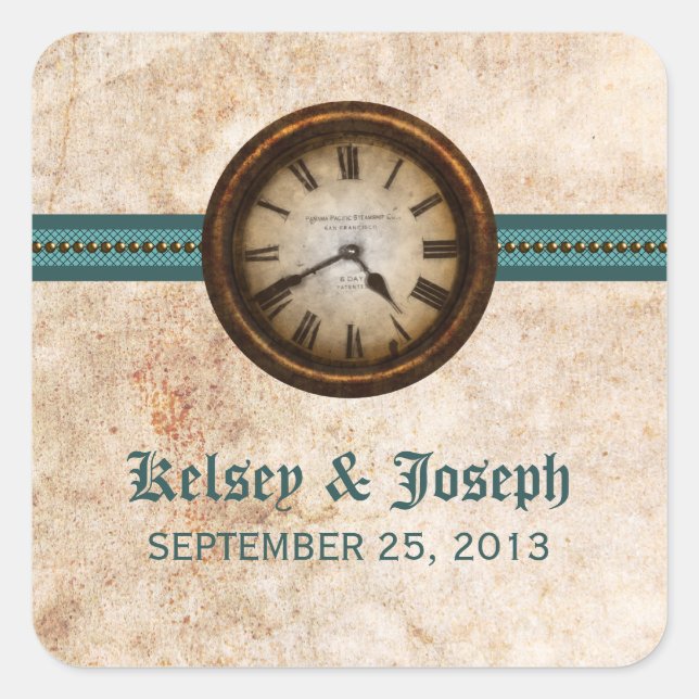 Stickers de mariage à l'horloge antique, Turquoise (Devant)