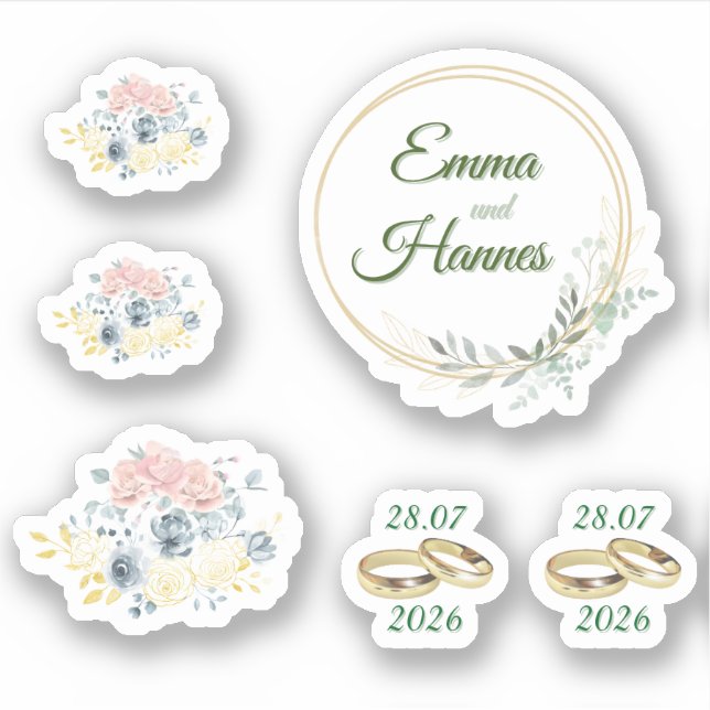 Stickers de mariage à motif floral (Devant)