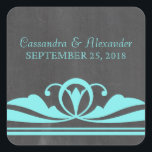 Stickers de mariage Aqua Deco Chalkboard<br><div class="desc">Stickers de Mariage Chalboard Deco élégant et chic, avec une texture de tableau Chalboard tendance et une paire de bordures tourbillonnantes art déco turquoise. Ces beaux autocollants de mariage sont parfaits pour un mariage à thème art déco des années 1920. Facile à customiser, il suffit d'ajouter les détails de votre...</div>