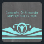 Stickers de mariage Aqua Deco Chalkboard<br><div class="desc">Stickers de Mariage Chalboard Deco élégant et chic, avec une texture de tableau Chalboard tendance et une paire de bordures tourbillonnantes art déco turquoise. Ces beaux autocollants de mariage sont parfaits pour un mariage à thème art déco des années 1920. Facile à customiser, il suffit d'ajouter les détails de votre...</div>