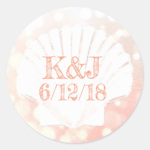 Stickers de mariage balnéaire corail et coquillage