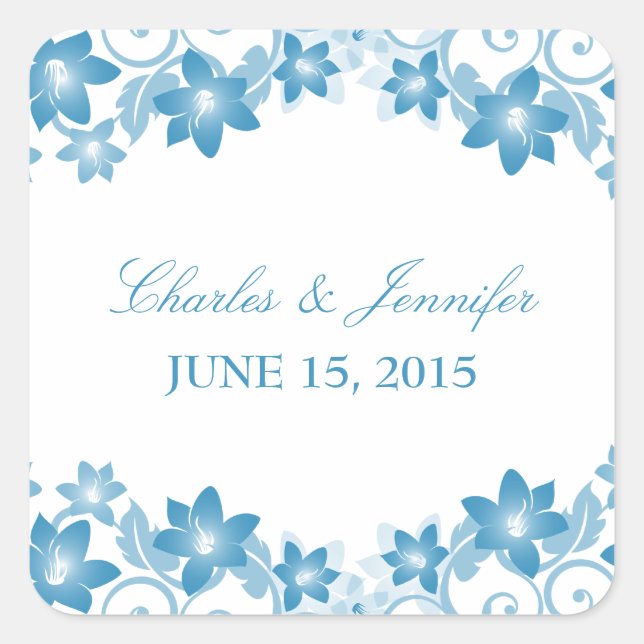 Stickers de mariage bleu floral simple (Devant)