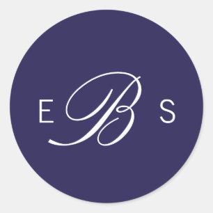 Stickers de mariage bleu marine Élégant Monogramme