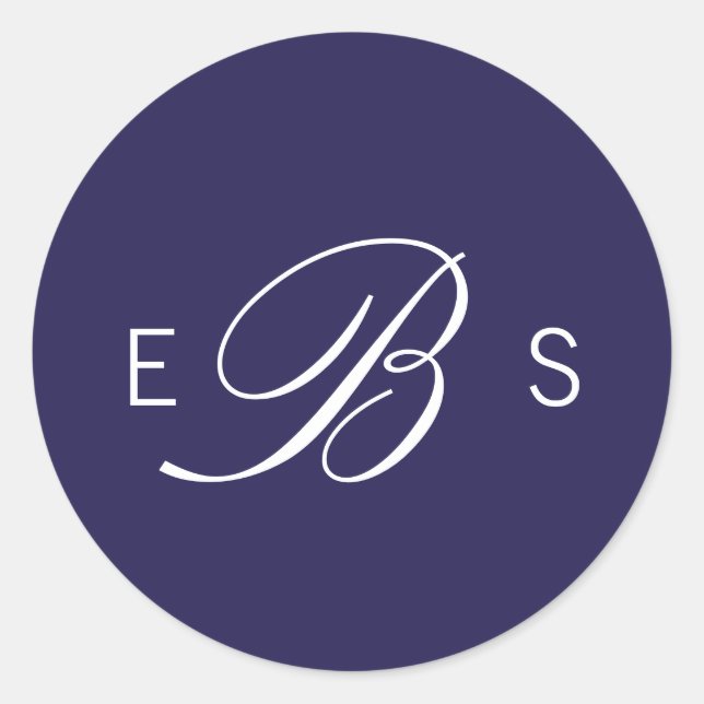 Stickers de mariage bleu marine Élégant Monogramme (Devant)