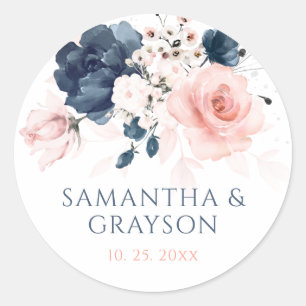 Stickers de mariage bleu marine et rose vif