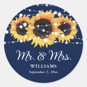 Stickers de mariage bleu marine M. et Mme Sunflowe