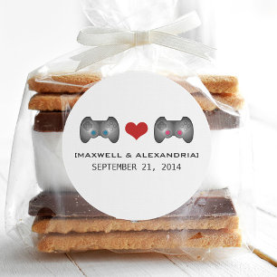 Stickers de mariage bleu rose mignon Gamer