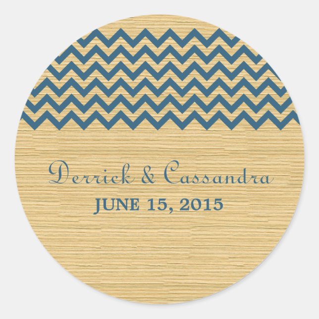 Stickers de mariage bleu rustique Chevron (Devant)