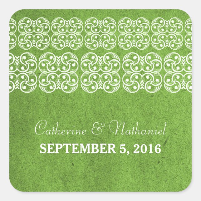 Stickers de mariage bohème moderne vert (Devant)