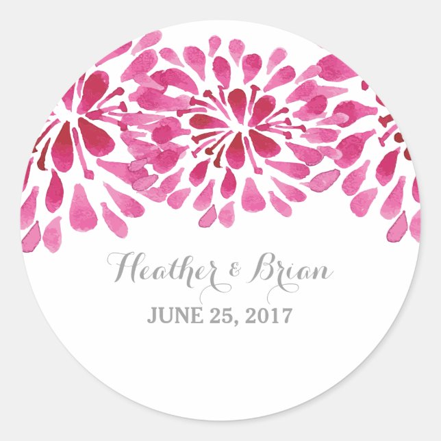 Stickers de mariage Chrysanthemum rose Aquarelle (Devant)