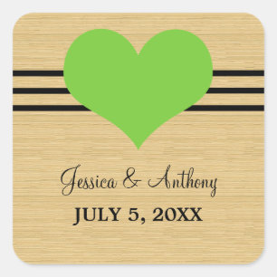 Stickers de mariage coeur à grain de bois, vert