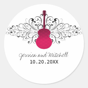 Stickers de mariage de guitare Hot Pink