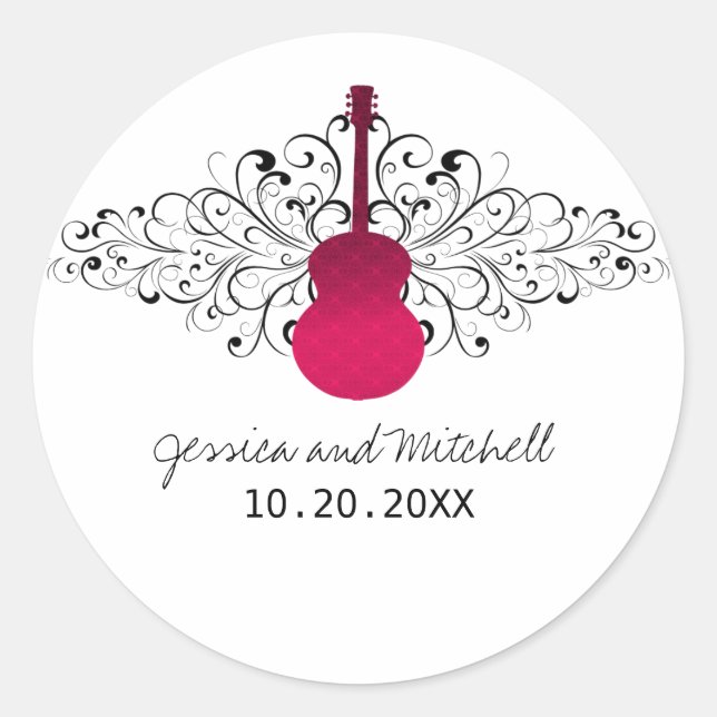 Stickers de mariage de guitare Hot Pink (Devant)