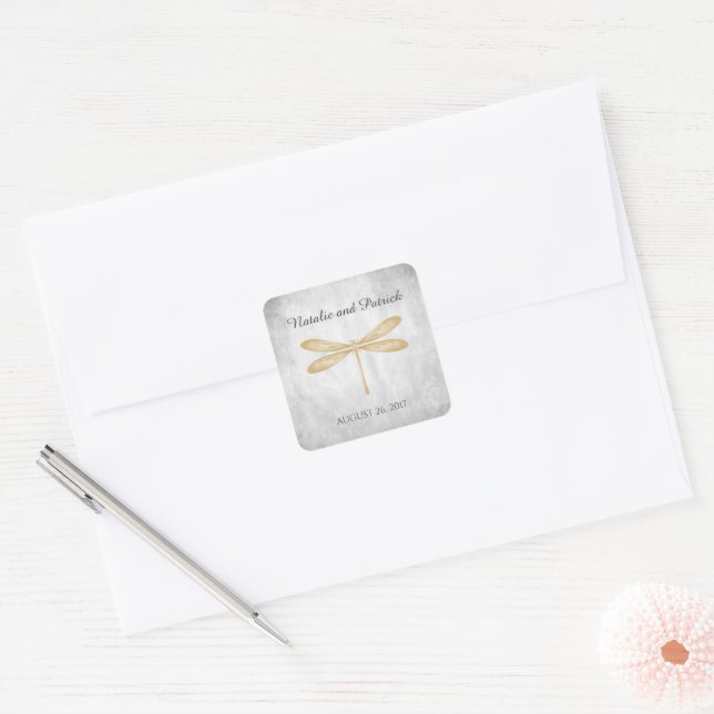 Stickers de mariage de libellules d'or (Enveloppe)