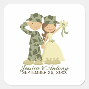 Stickers de mariage de soldat et d'épouse