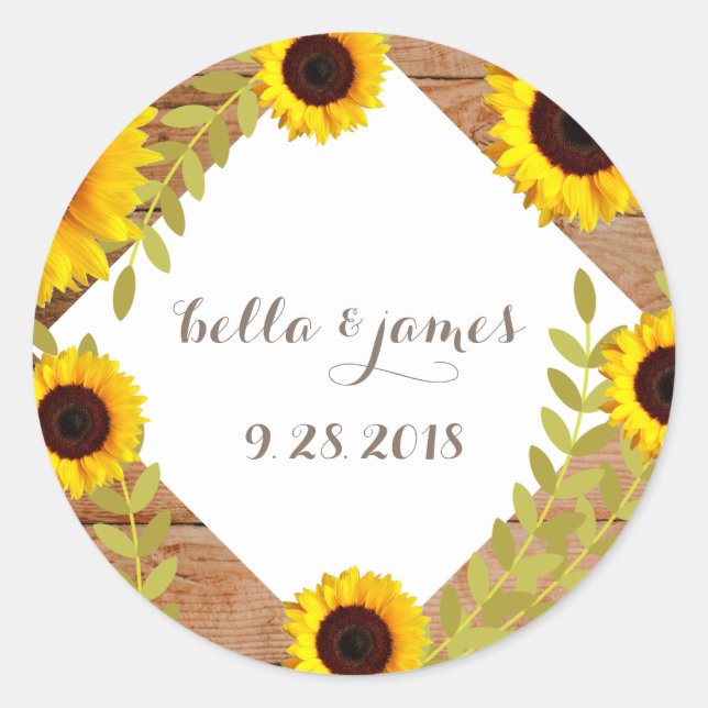 Stickers de mariage de tournesol rustique (Devant)