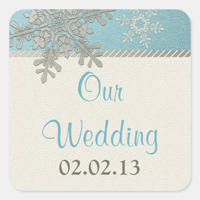 Stickers de mariage d'hiver Silver Blue Gold Snowf (Devant)