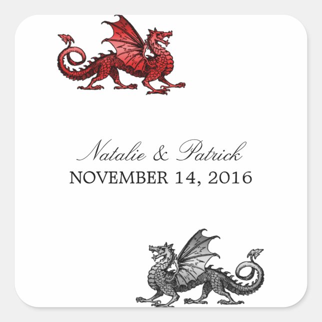 Stickers de mariage dragon en argent rouge (Devant)