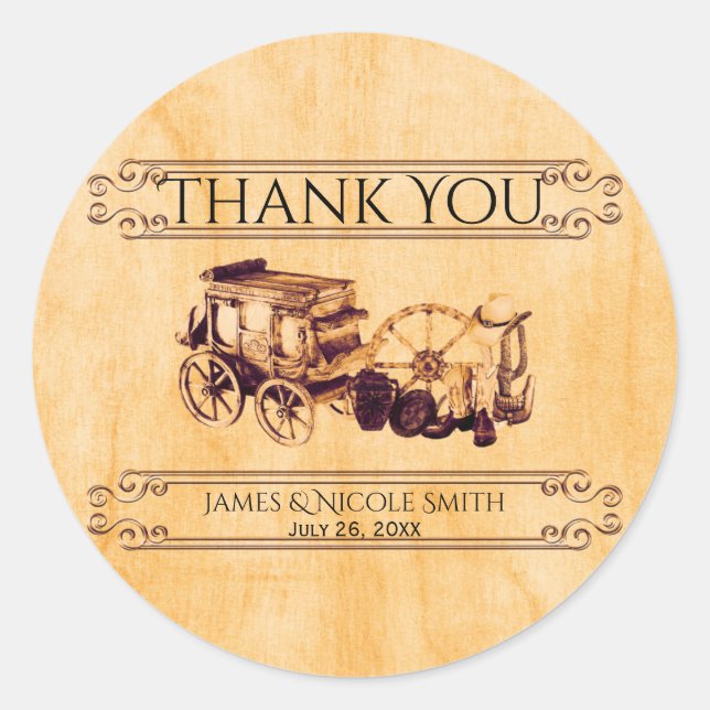 Stickers de mariage élégant Vintage occidental Fav (Devant)