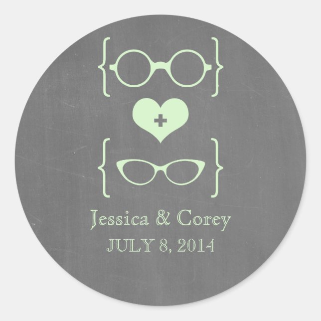 Stickers de Mariage en carton vert Geeky Glasses (Devant)
