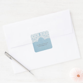 Stickers de mariage en dentelle bleu élégant