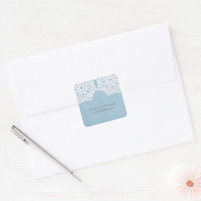 Stickers de mariage en dentelle bleu élégant (Enveloppe)