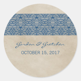 Stickers de mariage en dentelle bleu rustique