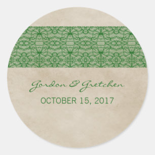 Stickers de mariage en dentelle rustique verte