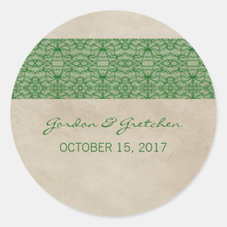 Stickers de mariage en dentelle rustique verte