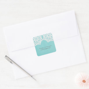 Stickers de mariage en dentelle turquoise