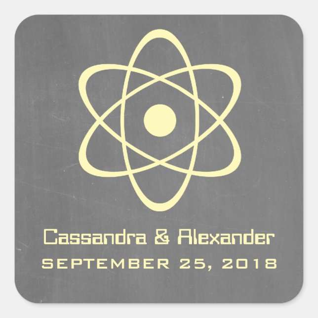 Stickers de mariage en tableau noir atomique jaune (Devant)