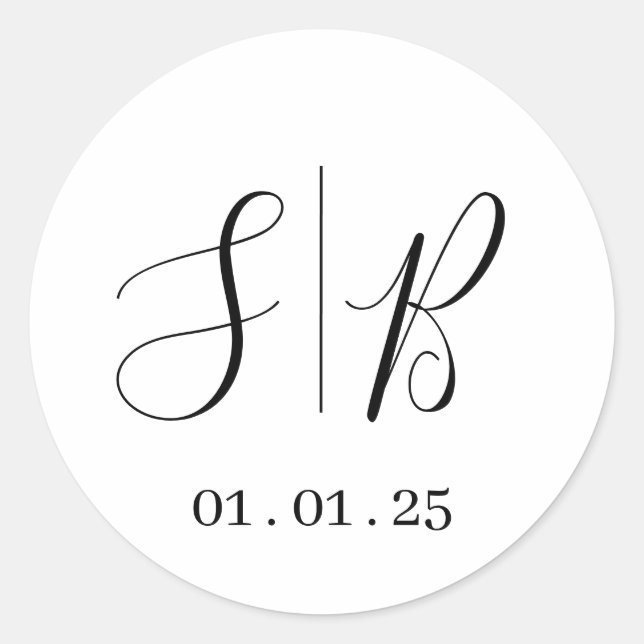 Stickers de mariage Étiquettes initiaux | Blanc ar (Devant)