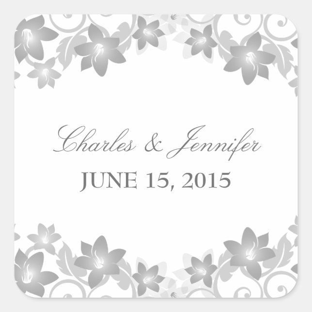 Stickers de mariage floral gris simple (Devant)