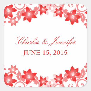 Stickers de mariage floral simple rouge