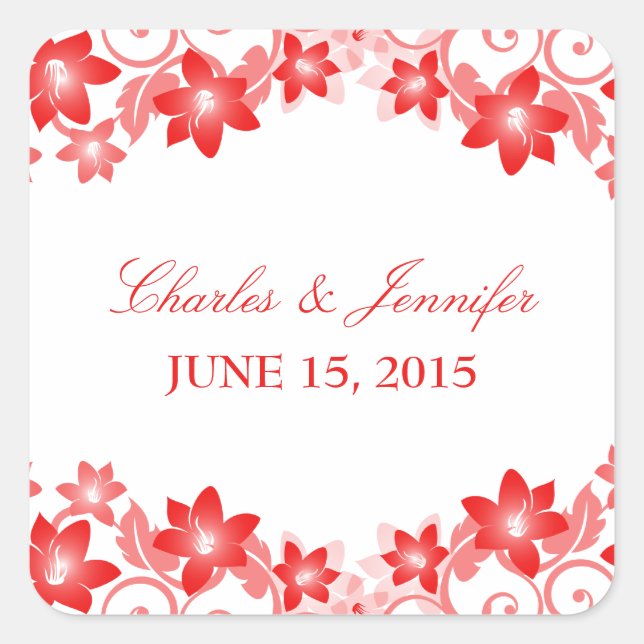 Stickers de mariage floral simple rouge (Devant)