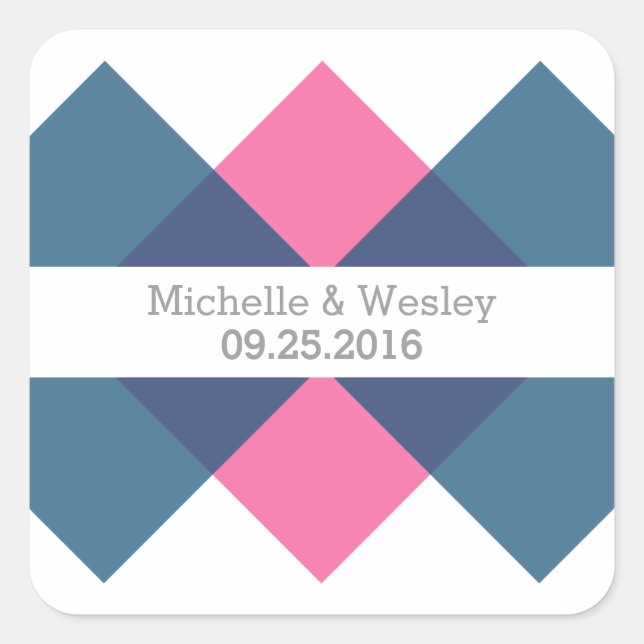Stickers de mariage géométrique rose bleu (Devant)