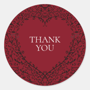 Stickers de mariage gothique du coeur rouge et noi
