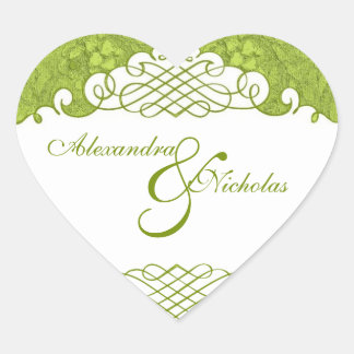 Stickers de mariage Green Floral Damask et Scrolls