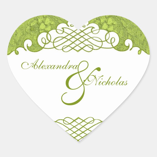 Stickers de mariage Green Floral Damask et Scrolls (Devant)