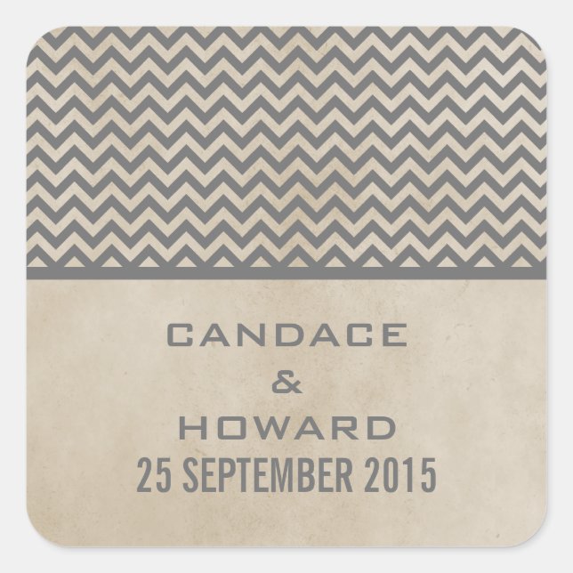 Stickers de mariage gris chic Chevron (Devant)