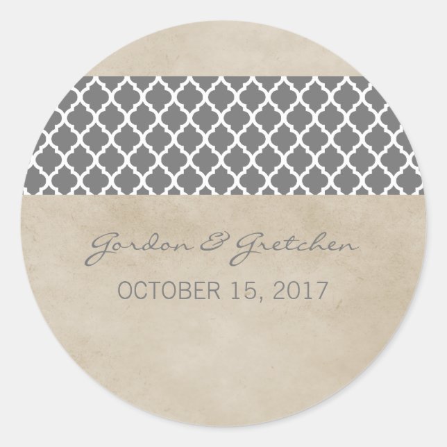 Stickers de mariage gris rustique Quatrefoil (Devant)