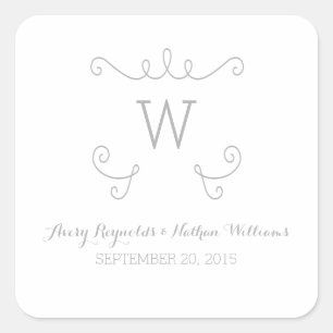 Stickers de mariage gris Whimsical Flourish Monogr