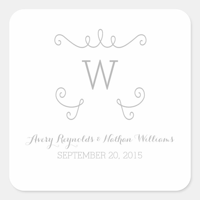 Stickers de mariage gris Whimsical Flourish Monogr (Devant)