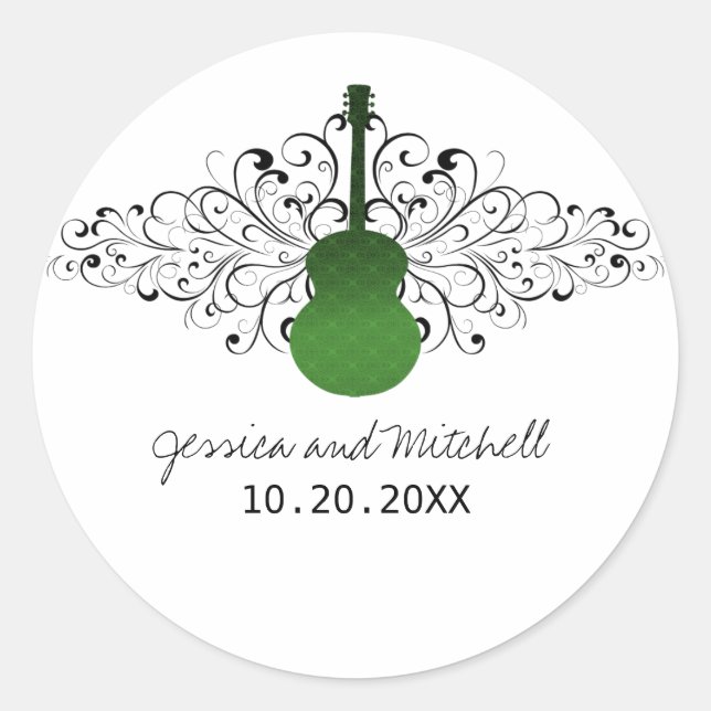 Stickers de mariage guitare à perles vertes (Devant)