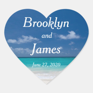 Stickers de mariage Heart Blue Beach