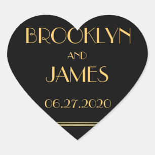 Stickers de mariage Heart Gold Black Great Gatsby