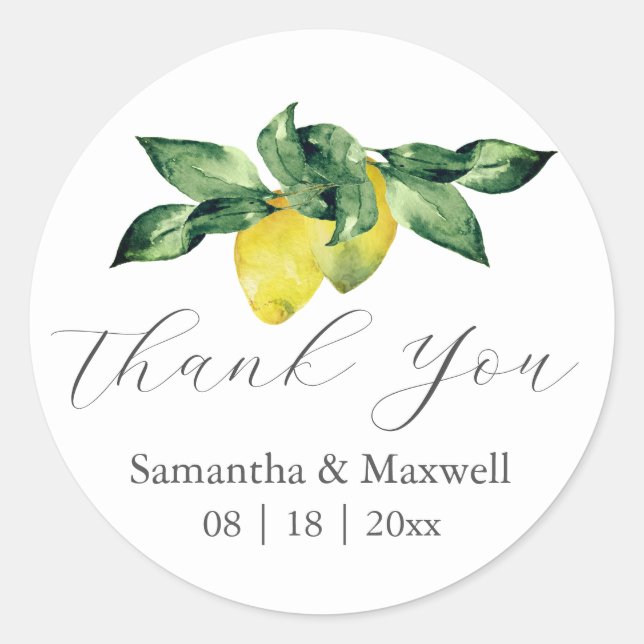 Stickers de mariage Merci Aquarelle citrons (Devant)